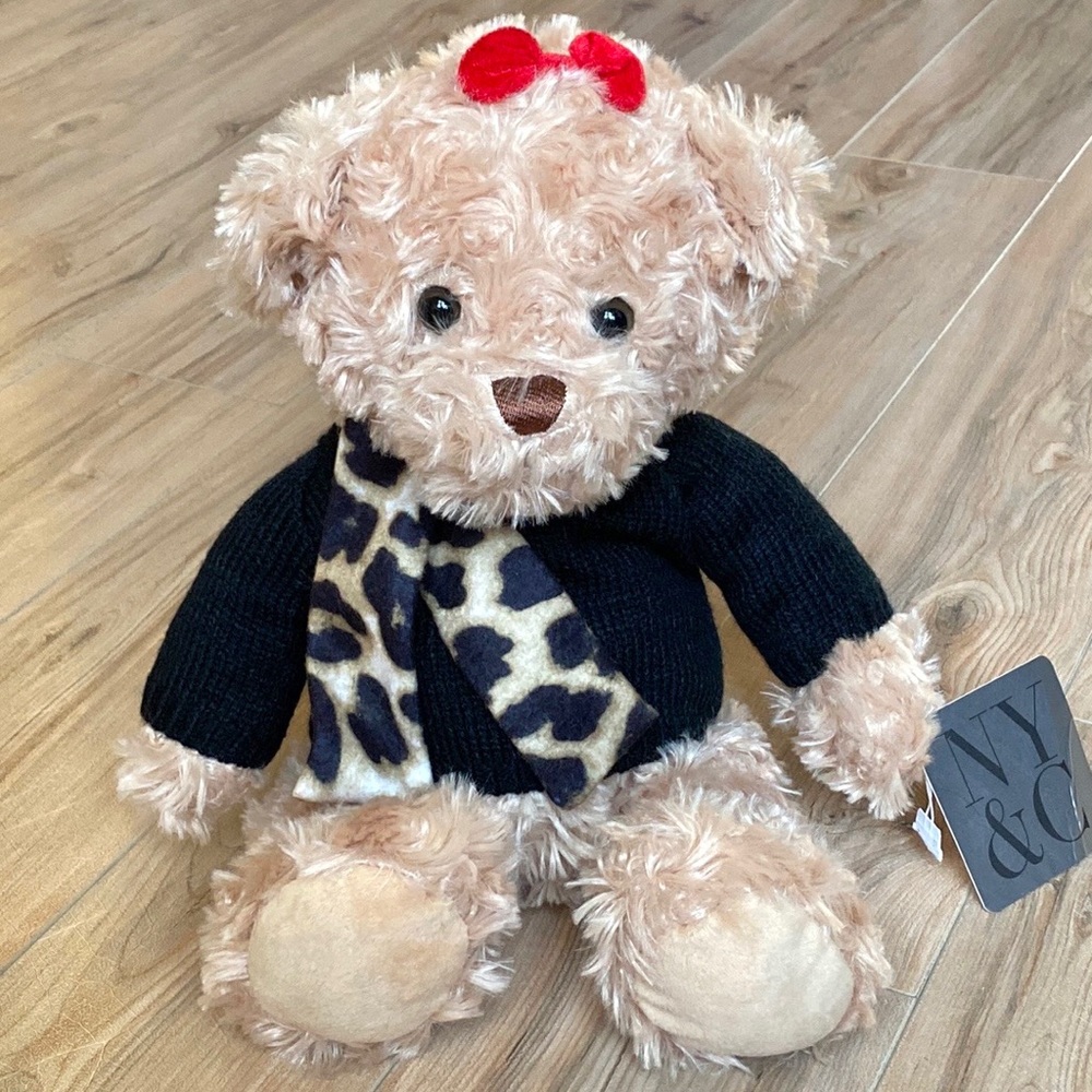 NY & C 2019 15” Plush Teddy Bear Leopard Print Scarf New York & Company